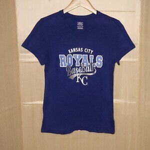 MLB Kansas City Royals Girls Blue Metallic Short Sleeve Top 14-16
